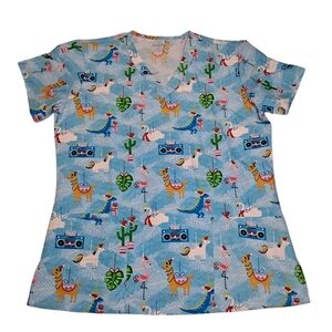 elite Med Performance Scrub Top Womens Microflex Christmas Boombox Animals sz L